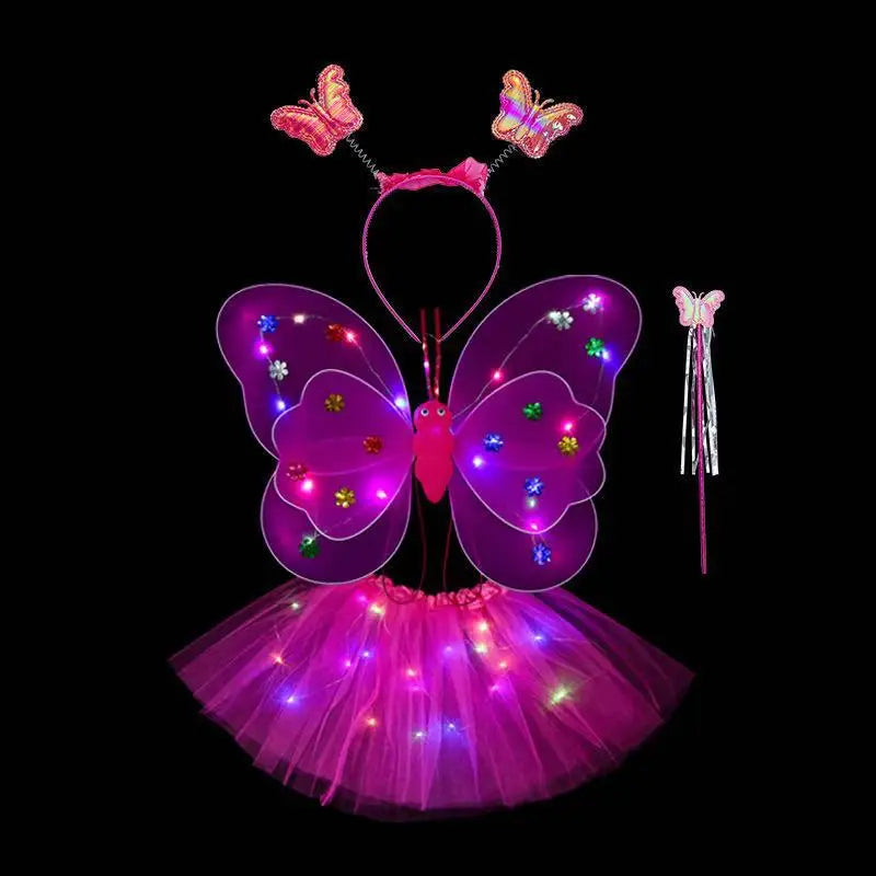 Kids Luminous Fairy Wing 2-8 Years Birthday Dance Costume Children Colorful Princess Butterfly Skirts Angel Fairy Girl Costume