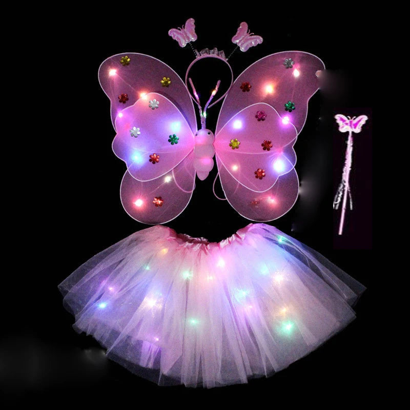 Kids Luminous Fairy Wing 2-8 Years Birthday Dance Costume Children Colorful Princess Butterfly Skirts Angel Fairy Girl Costume