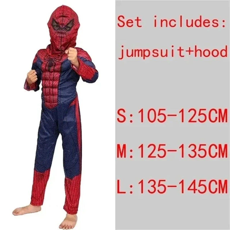 Superhero Spider Man Captain America Iron Man Thor Hulk Batman Cosplay Costume Muscle Bodysuit Jumpsuit for Kids Halloween Party