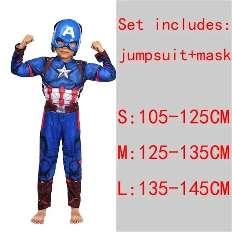Superhero Spider Man Captain America Iron Man Thor Hulk Batman Cosplay Costume Muscle Bodysuit Jumpsuit for Kids Halloween Party
