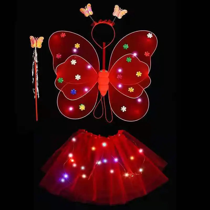 Kids Luminous Fairy Wing 2-8 Years Birthday Dance Costume Children Colorful Princess Butterfly Skirts Angel Fairy Girl Costume