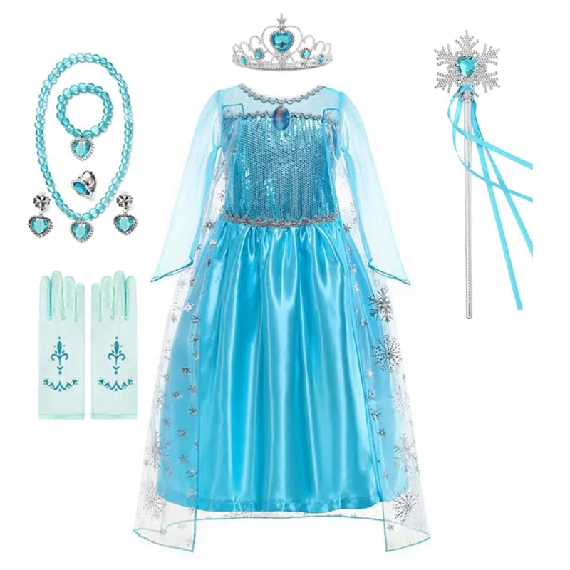 Girls Elsa Princess Dress for Long Sleeve Kids Birthday Cosplay Frozen Costume Fancy 2025 Carnival Dress up Party Costume