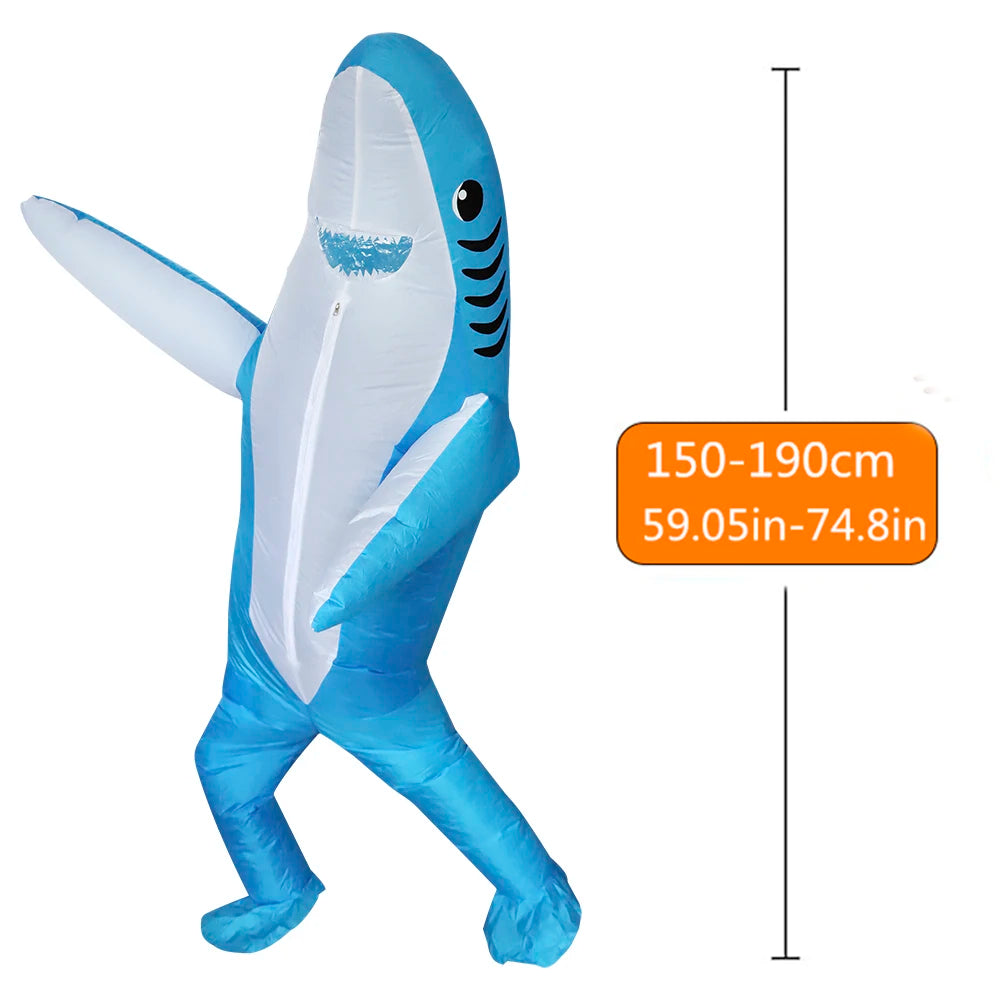 2 Sizes, Cute Unique Standing Shark Design Inflatable Suit, Halloween Christmas Play Inflatable Costume Props