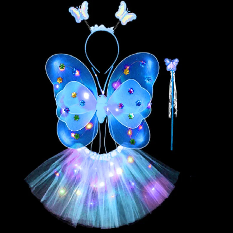 Kids Luminous Fairy Wing 2-8 Years Birthday Dance Costume Children Colorful Princess Butterfly Skirts Angel Fairy Girl Costume