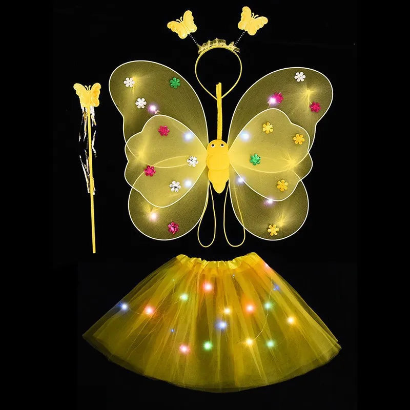 Kids Luminous Fairy Wing 2-8 Years Birthday Dance Costume Children Colorful Princess Butterfly Skirts Angel Fairy Girl Costume
