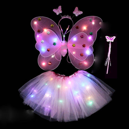 Kids Luminous Fairy Wing 2-8 Years Birthday Dance Costume Children Colorful Princess Butterfly Skirts Angel Fairy Girl Costume
