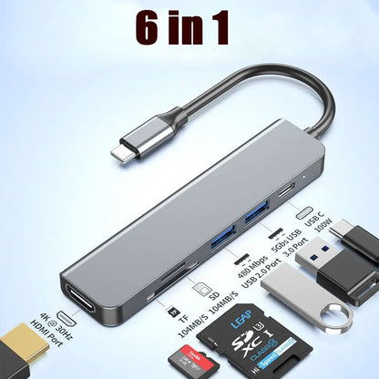 5 Ports USB C Hub to 4K Hdmi-Compatible PD Fast Charge USB 3.0 2.0 HUB Type C Charging Docking for Macbook Ipad Samsung