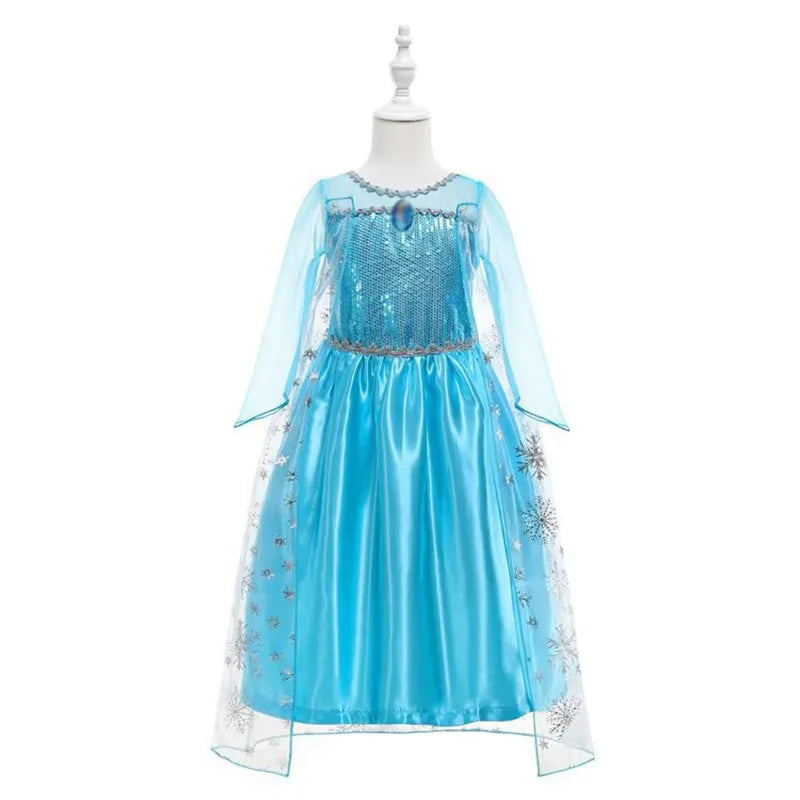 Girls Elsa Princess Dress for Long Sleeve Kids Birthday Cosplay Frozen Costume Fancy 2025 Carnival Dress up Party Costume