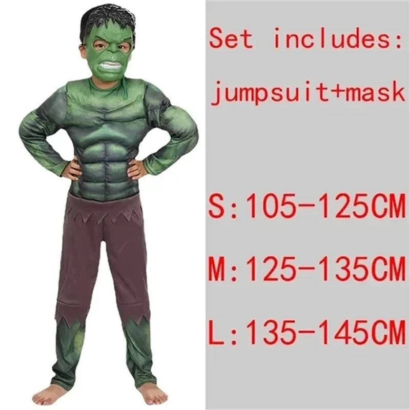 Superhero Spider Man Captain America Iron Man Thor Hulk Batman Cosplay Costume Muscle Bodysuit Jumpsuit for Kids Halloween Party