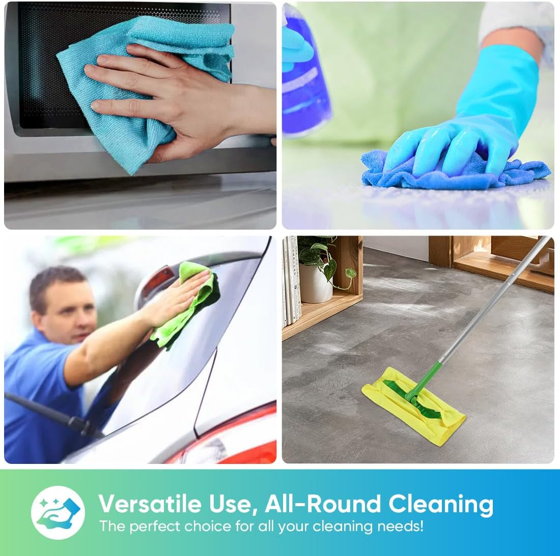 Microfiber Cleaning Cloths 100 Pack, Highly Absorbent Cleaning Towels, Lint Free & Scratch-Free Cleaning Rags for House, Kitchen and Car, Multi-Color Microfiber Towels 11.5 X 11.5 Inch