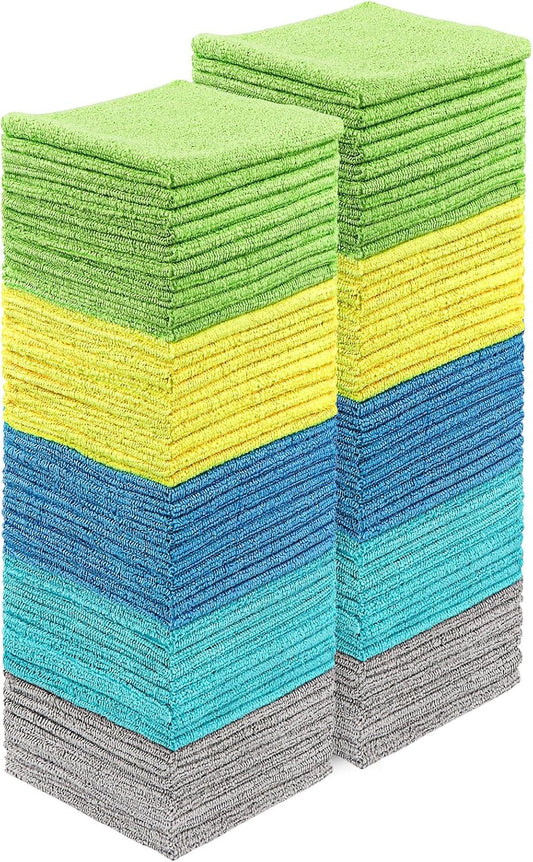 Microfiber Cleaning Cloths 100 Pack, Highly Absorbent Cleaning Towels, Lint Free & Scratch-Free Cleaning Rags for House, Kitchen and Car, Multi-Color Microfiber Towels 11.5 X 11.5 Inch