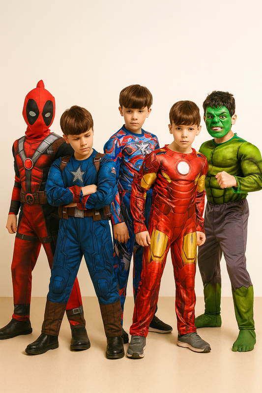 Superhero Spider Man Captain America Iron Man Thor Hulk Batman Cosplay Costume Muscle Bodysuit Jumpsuit for Kids Halloween Party