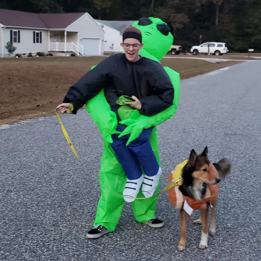 Alien Inflatable Suit Alien Monster Inflatable Costume Scary Green Alien Cosplay Costume for Kids and Adults 