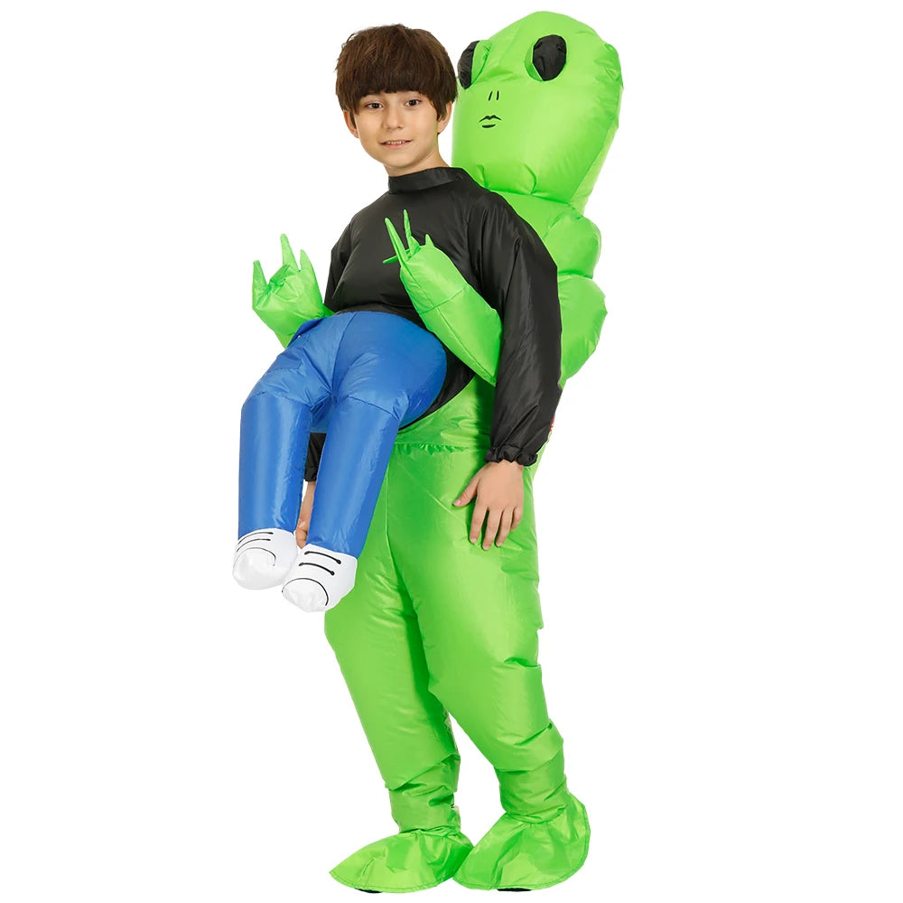 Alien Inflatable Suit Alien Monster Inflatable Costume Scary Green Alien Cosplay Costume for Kids and Adults 