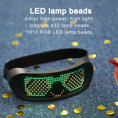 Shining Full-Color LED Glasses Bluetooth App Control Programmable Dynamic Luminous Light up Glasses for Raves Festivals Party