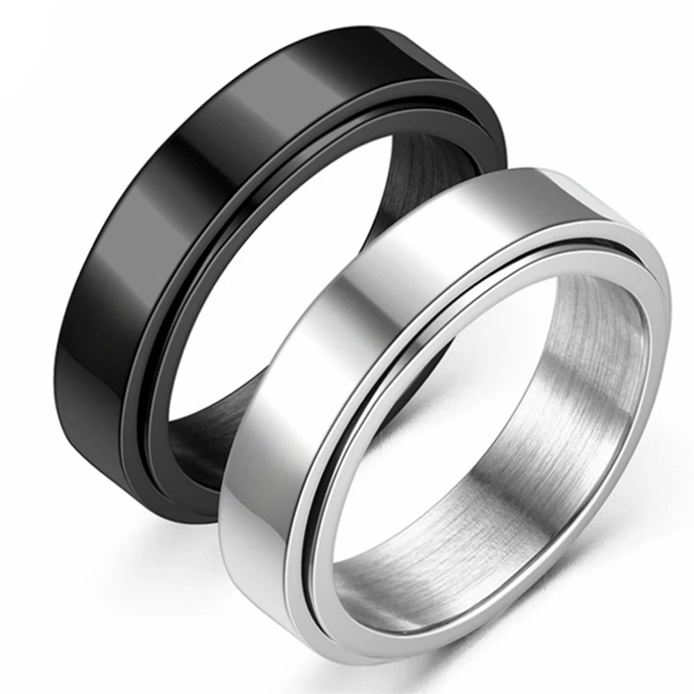 Anxiety Fidget Spinner Stainless Steel Black Rings Simple Titanium Steel Ring for Men Women High Quality anti Stress Jewelry