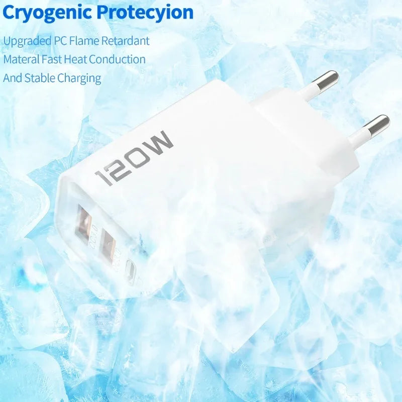PD 120W 4 Ports USB C Charger Quick Charge 3.0 Type C USB Phone Chargers Fast Charging Adapter for Samsung Iphone Xiaomi Huawei