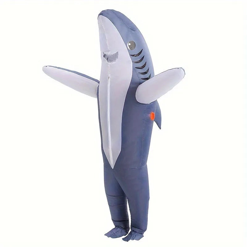 2 Sizes, Cute Unique Standing Shark Design Inflatable Suit, Halloween Christmas Play Inflatable Costume Props