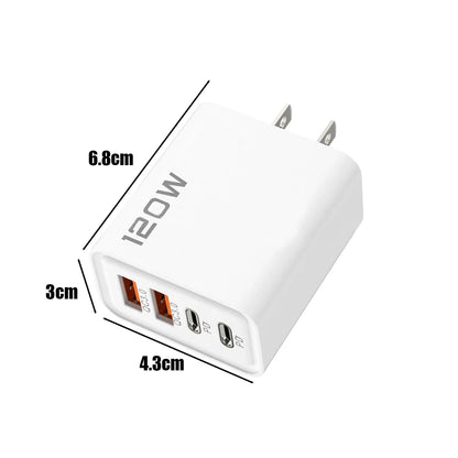 PD 120W 4 Ports USB C Charger Quick Charge 3.0 Type C USB Phone Chargers Fast Charging Adapter for Samsung Iphone Xiaomi Huawei
