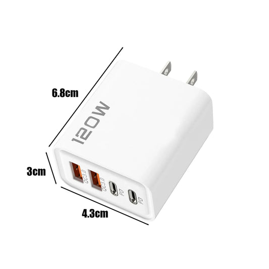 PD 120W 4 Ports USB C Charger Quick Charge 3.0 Type C USB Phone Chargers Fast Charging Adapter for Samsung Iphone Xiaomi Huawei