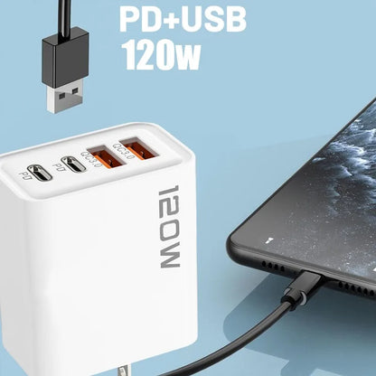 PD 120W 4 Ports USB C Charger Quick Charge 3.0 Type C USB Phone Chargers Fast Charging Adapter for Samsung Iphone Xiaomi Huawei