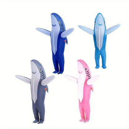 2 Sizes, Cute Unique Standing Shark Design Inflatable Suit, Halloween Christmas Play Inflatable Costume Props