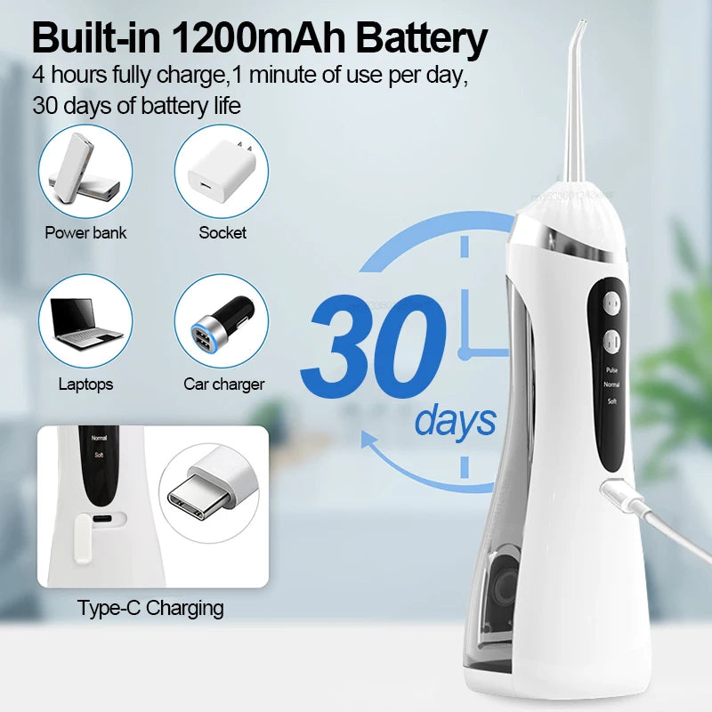 Teeth Water Flosser Electric Oral Irrigator Portable Home Dental Cleaning Teeth Rechargeable Waterproof Tartar Removal Tool