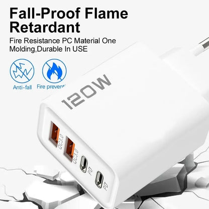 PD 120W 4 Ports USB C Charger Quick Charge 3.0 Type C USB Phone Chargers Fast Charging Adapter for Samsung Iphone Xiaomi Huawei