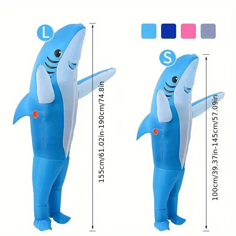 2 Sizes, Cute Unique Standing Shark Design Inflatable Suit, Halloween Christmas Play Inflatable Costume Props