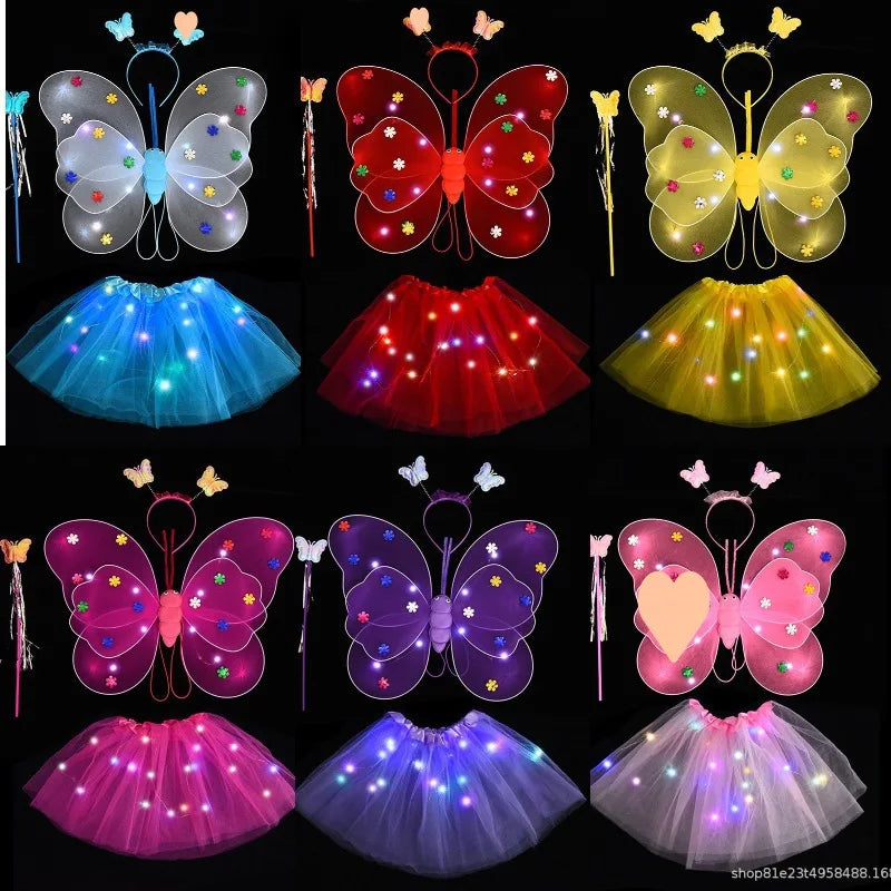 Kids Luminous Fairy Wing 2-8 Years Birthday Dance Costume Children Colorful Princess Butterfly Skirts Angel Fairy Girl Costume