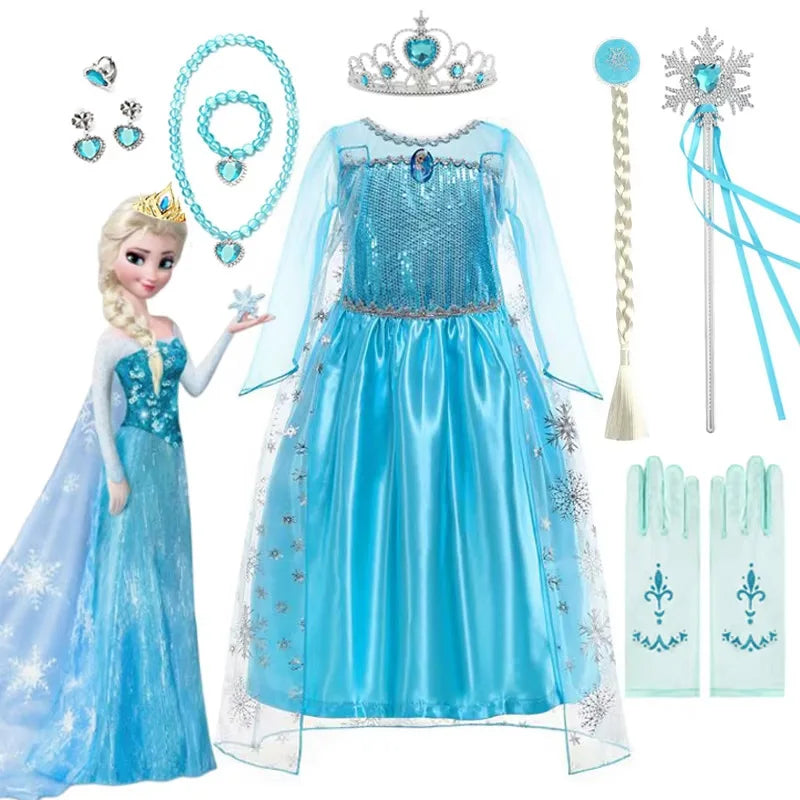 Girls Elsa Princess Dress for Long Sleeve Kids Birthday Cosplay Frozen Costume Fancy 2025 Carnival Dress up Party Costume