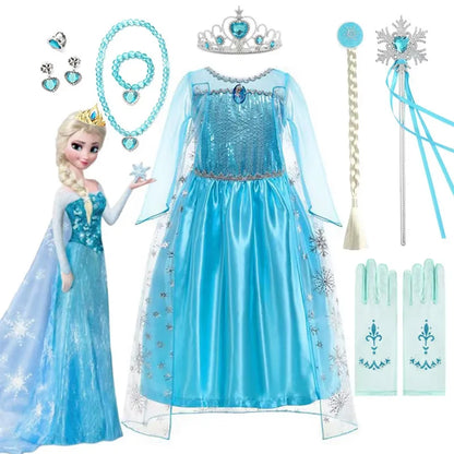 Girls Elsa Princess Dress for Long Sleeve Kids Birthday Cosplay Frozen Costume Fancy 2025 Carnival Dress up Party Costume