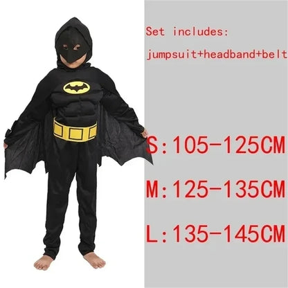 Superhero Spider Man Captain America Iron Man Thor Hulk Batman Cosplay Costume Muscle Bodysuit Jumpsuit for Kids Halloween Party