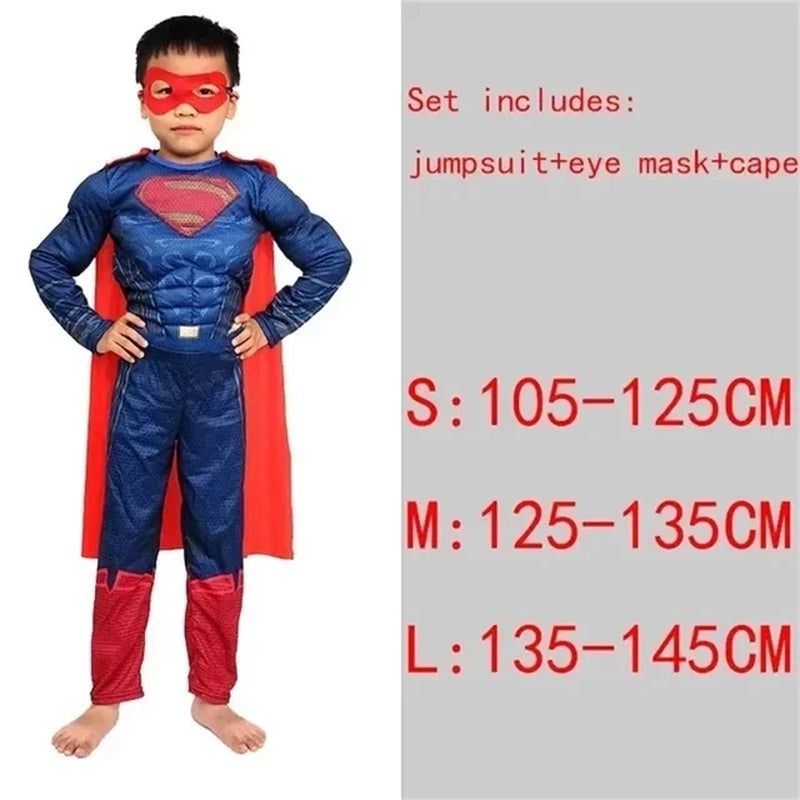 Superhero Spider Man Captain America Iron Man Thor Hulk Batman Cosplay Costume Muscle Bodysuit Jumpsuit for Kids Halloween Party